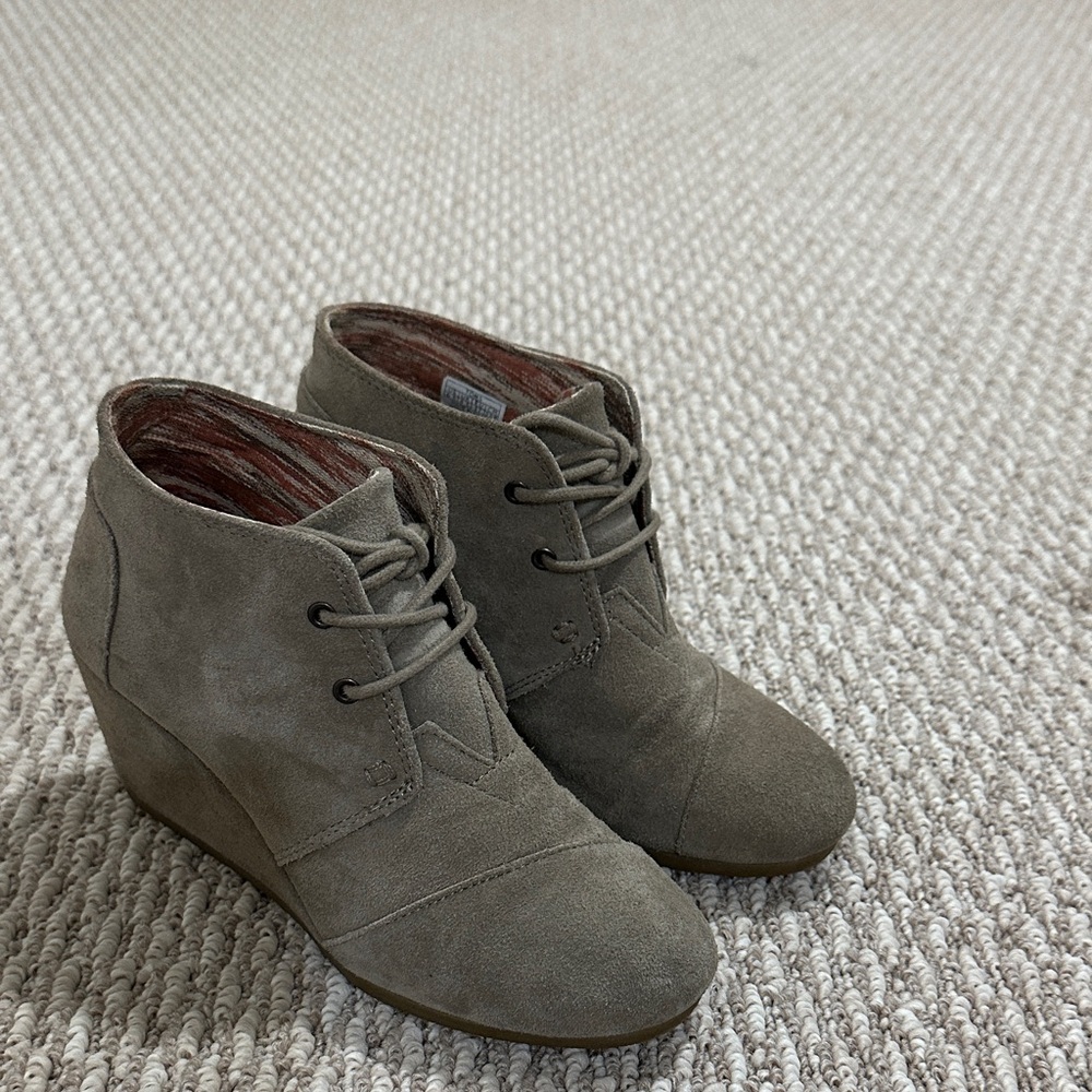 Toms Taupe Suede Wedge Booties